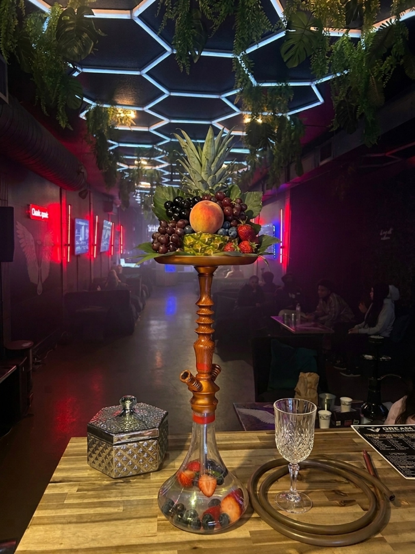 Fruit hookah packed in fresh fruit at Dream Hookah Lounge